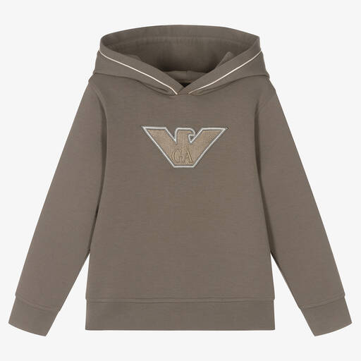 Emporio Armani-Boys Brown Cotton Eagle Hoodie | Childrensalon Outlet