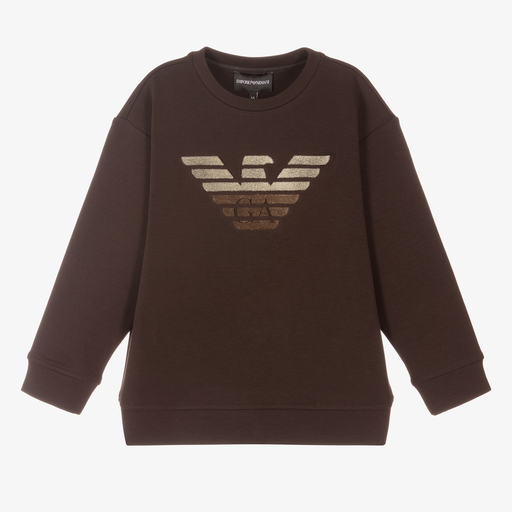 Emporio Armani-Boys Brown Logo Sweatshirt | Childrensalon Outlet
