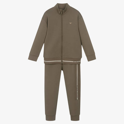 Emporio Armani-Boys Brown Milano Jersey Tracksuit | Childrensalon Outlet