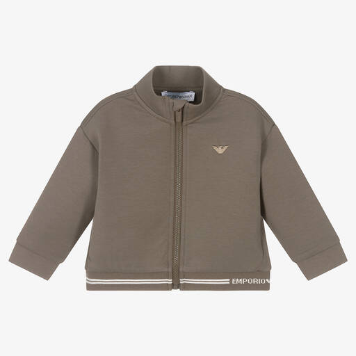 Emporio Armani-Boys Brown Milano Jersey Zip-Up Top | Childrensalon Outlet