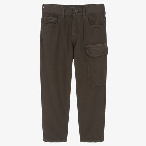 Emporio Armani-Pantalon cargo marron en coton bio  | Childrensalon Outlet