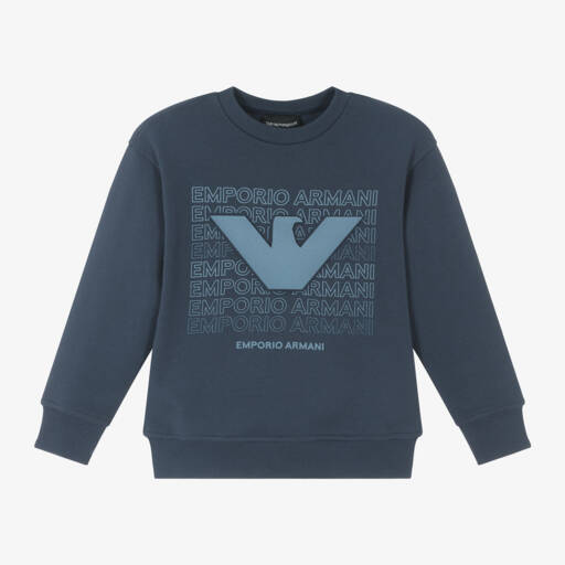 Emporio Armani-Boys Cotton Blue Logo Jumper | Childrensalon Outlet