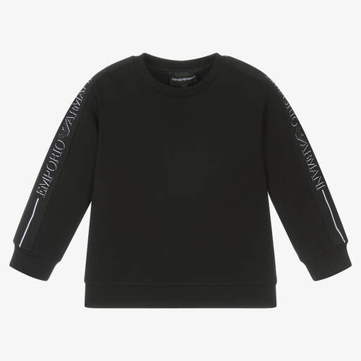 Emporio Armani-سويتشيرت قطن جيرسي لون أسود للأولاد | Childrensalon Outlet