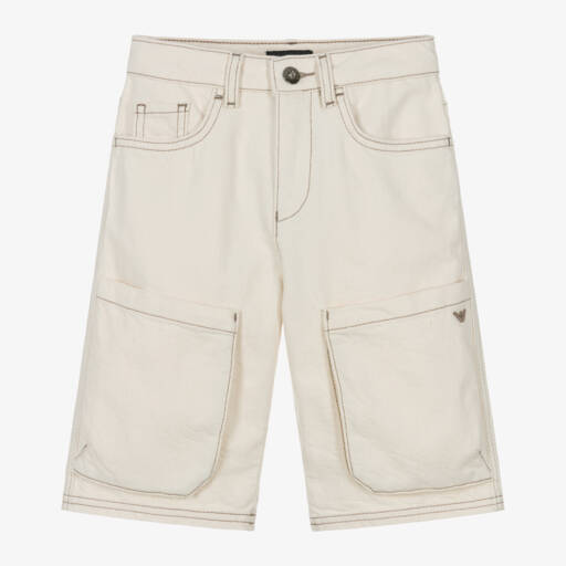 Emporio Armani-Кремовые твиловые шорты для мальчиков | Childrensalon Outlet