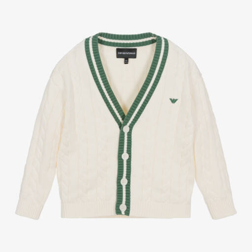Emporio Armani-Boys Creamy Knit Button-Up Sweater | Childrensalon Outlet