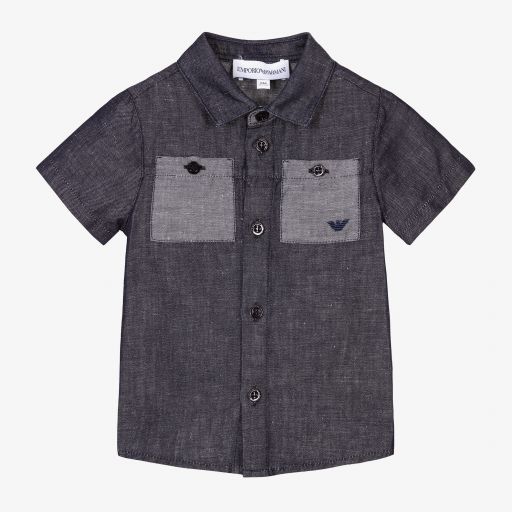 Emporio Armani-Boys Dark Blue Chambray Shirt | Childrensalon Outlet