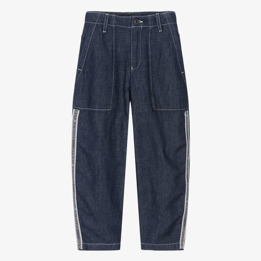 Emporio Armani-Boys Dark Blue Chambray Trousers | Childrensalon Outlet