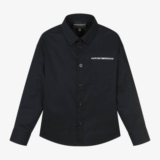 Emporio Armani-Boys Dark Blue Cotton Shirt | Childrensalon Outlet
