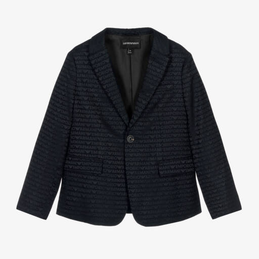 Emporio Armani-Boys Dark Blue Patterned Blazer | Childrensalon Outlet