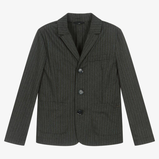 Emporio Armani-Boys Dark Grey Pinstripe Blazer | Childrensalon Outlet