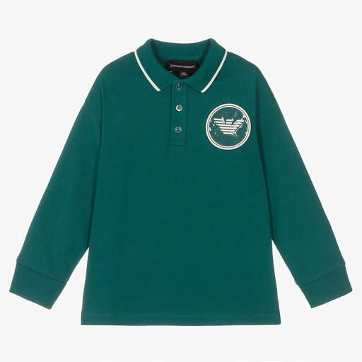 Emporio Armani-Boys Green Cotton Eagle Polo Shirt | Childrensalon Outlet