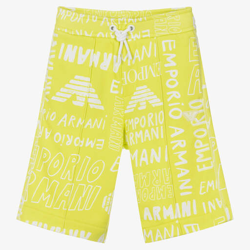 Emporio Armani-Boys Green Cotton Jersey Logo Shorts | Childrensalon Outlet