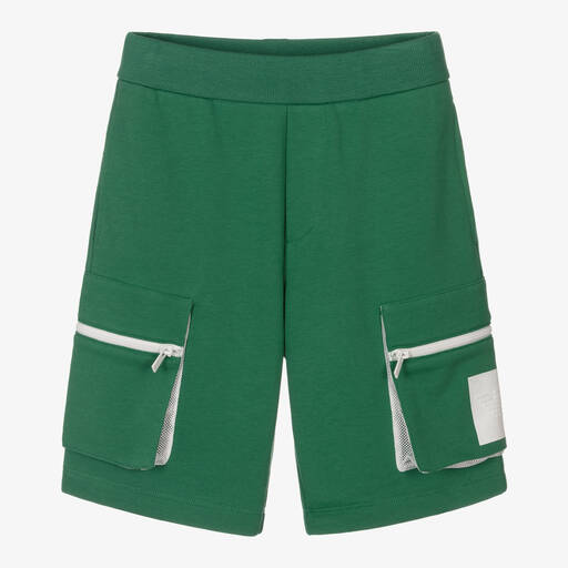 Emporio Armani-Boys Green Cotton Logo Shorts | Childrensalon Outlet
