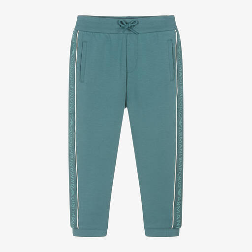 Emporio Armani-Boys Green Cotton Logo Tape Joggers | Childrensalon Outlet