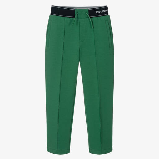 Emporio Armani-Boys Green Cotton Logo Trousers | Childrensalon Outlet