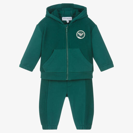 Emporio Armani-بدلة رياضية أطفال ولادي قطن جيرسي لون أخضر | Childrensalon Outlet
