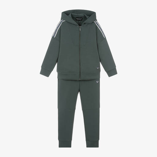 Emporio Armani-Boys Green Cotton Tracksuit | Childrensalon Outlet