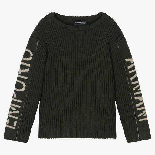 Emporio Armani-Boys Green Knitted Wool Sweater | Childrensalon Outlet