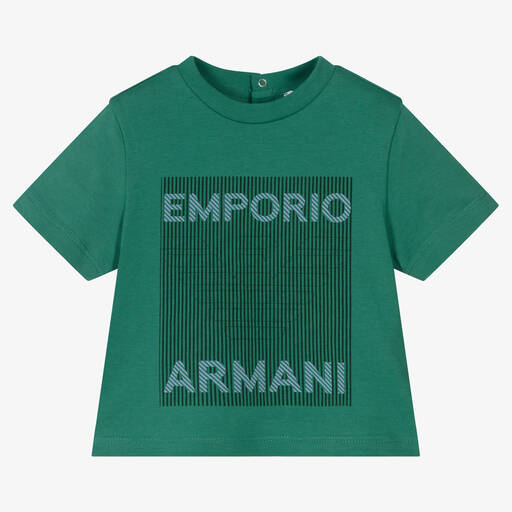 Emporio Armani-Boys Green Logo Cotton T-Shirt | Childrensalon Outlet