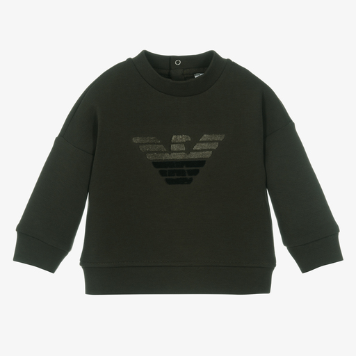 Emporio Armani-Boys Green Logo Sweatshirt | Childrensalon Outlet