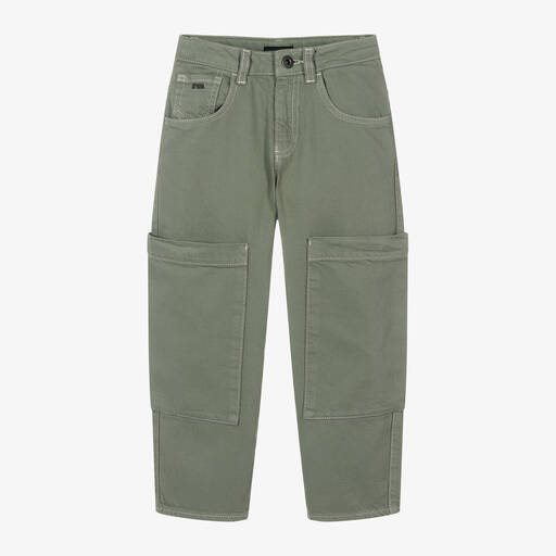 Emporio Armani-Boys Green Twill Cargo Trousers | Childrensalon Outlet