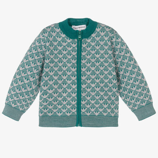 Emporio Armani-Boys Green Wool Zip-Up Top | Childrensalon Outlet