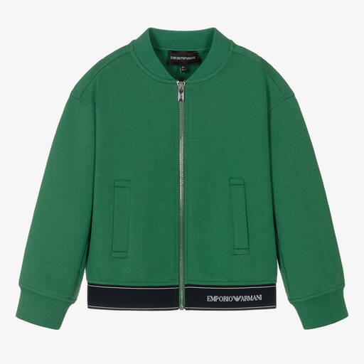 Emporio Armani-Boys Green Zip-Up Logo Top | Childrensalon Outlet