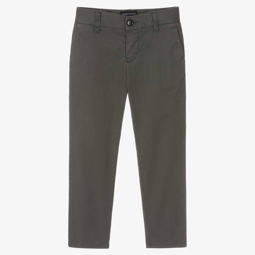 Emporio Armani-Boys Grey Chino Trousers | Childrensalon Outlet