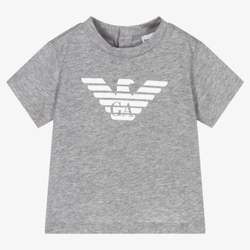 Emporio Armani-Boys Grey Cotton Eagle Logo T-Shirt | Childrensalon Outlet