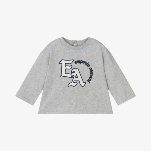 Emporio Armani-Boys Grey Cotton Jersey Top | Childrensalon Outlet
