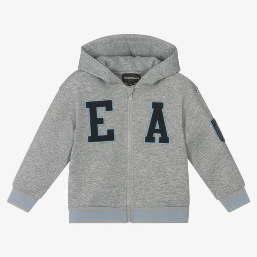 Emporio Armani-Boys Grey Hooded Zip-Up Top | Childrensalon Outlet