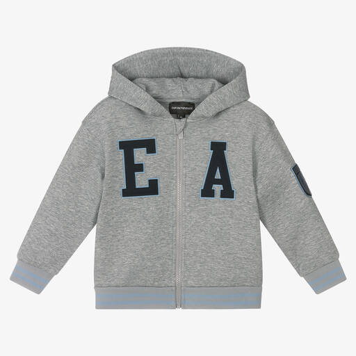 Emporio Armani-Серый топ на молнии с капюшоном для мальчиков | Childrensalon Outlet