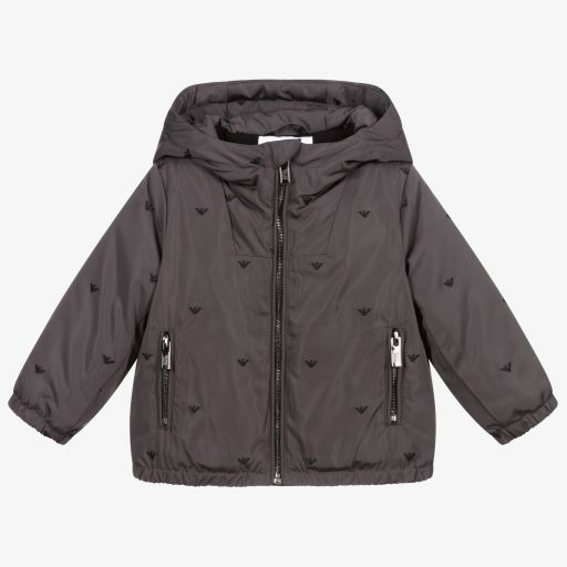Emporio Armani-Boys Grey Logo Hooded Jacket | Childrensalon Outlet