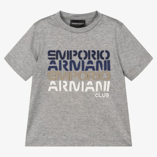 Emporio Armani-Boys Grey Marl T-Shirt | Childrensalon Outlet