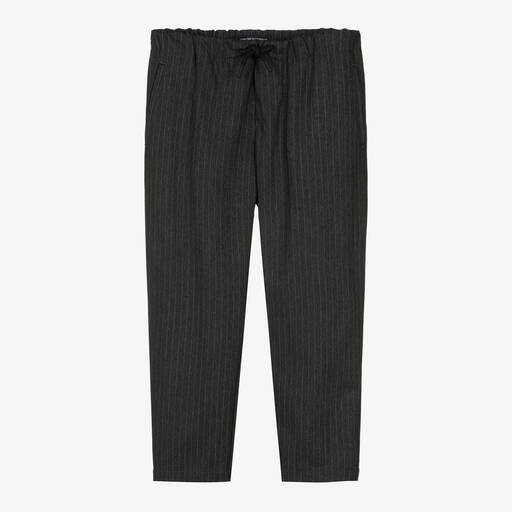 Emporio Armani-Boys Grey Pinstripe Drawstring Trousers | Childrensalon Outlet