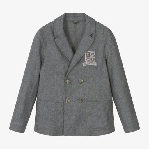 Emporio Armani-Boys Grey Wool Cashmere Blazer | Childrensalon Outlet