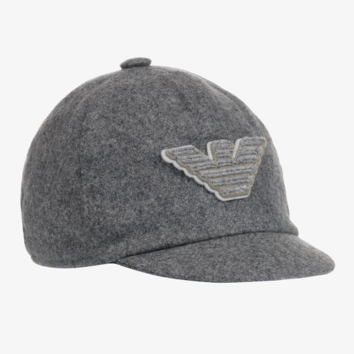 Emporio Armani-Boys Grey Wool Logo Cap | Childrensalon Outlet