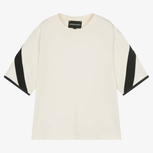 Emporio Armani-Boys Ivory & Black Cotton T-Shirt | Childrensalon Outlet