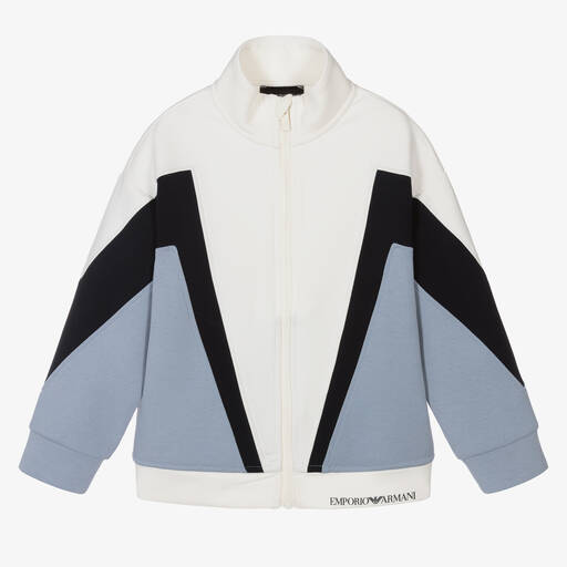 Emporio Armani-Boys Ivory & Blue Colourblock Zip-Up Top | Childrensalon Outlet