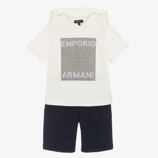 Emporio Armani-Boys Ivory & Blue Shorts Set | Childrensalon Outlet
