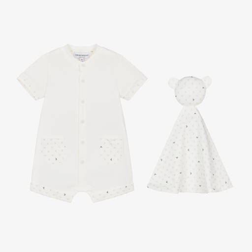Emporio Armani-Boys Ivory Cotton Babygrow Set | Childrensalon Outlet