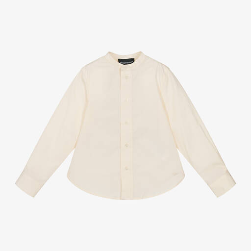 Emporio Armani-Boys Ivory Cotton Collarless Shirt | Childrensalon Outlet