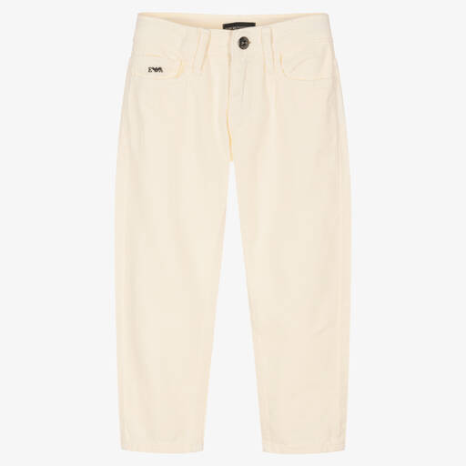 Emporio Armani-Boys Ivory Cotton Denim Jeans | Childrensalon Outlet