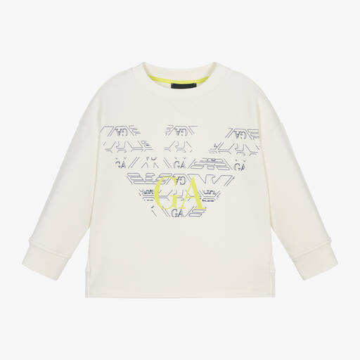 Emporio Armani-Boys Ivory Cotton Eagle Logo Sweatshirt | Childrensalon Outlet