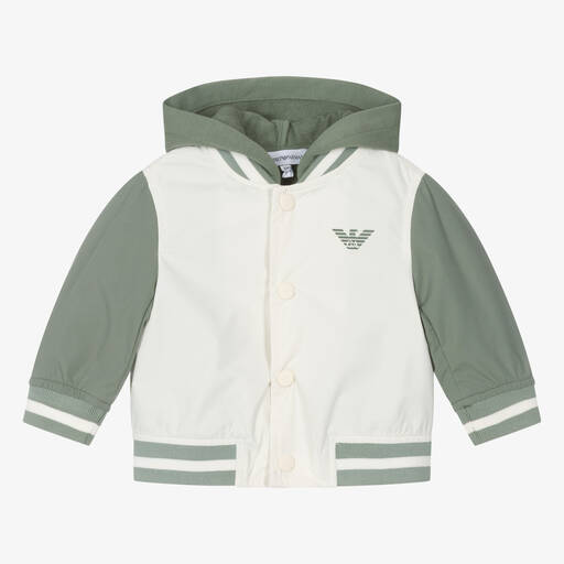 Emporio Armani-جاكيت بومبر أطفال ولادي لون عاجي وأخضر | Childrensalon Outlet