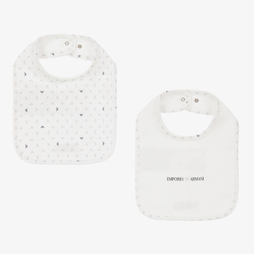 Emporio Armani-Boys Ivory Logo Bibs (2 Pack) | Childrensalon Outlet