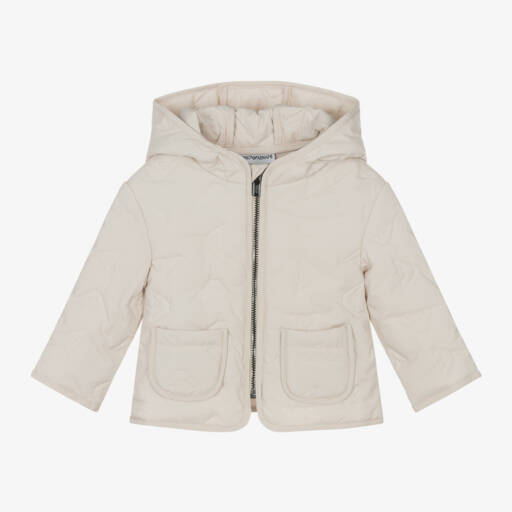 Emporio Armani-Boys Ivory Quilted Logo Jacket | Childrensalon Outlet