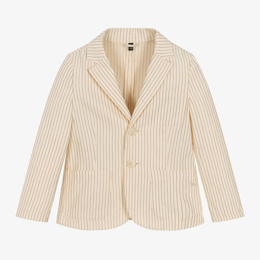 Emporio Armani-Boys Ivory Striped Cotton & Linen Blazer | Childrensalon Outlet