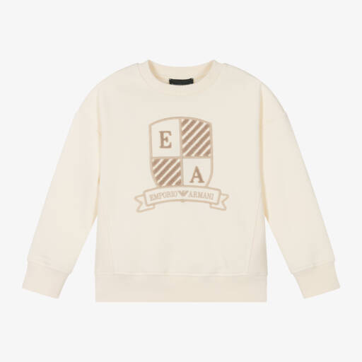 Emporio Armani-Boys Ivory Varsity Logo Top | Childrensalon Outlet
