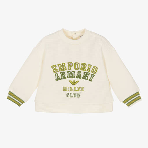 Emporio Armani-Boys Ivory Waffle Cotton Sweatshirt | Childrensalon Outlet